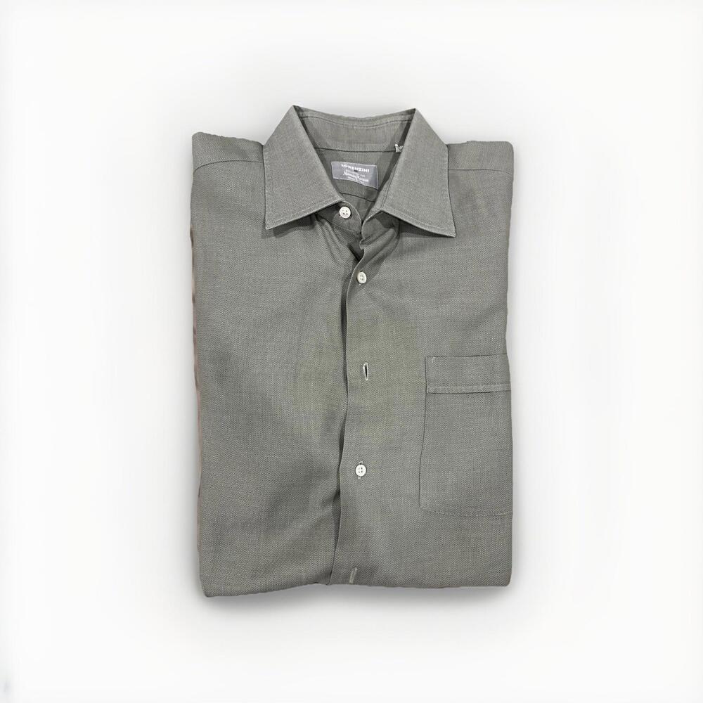 LORENZINI NEIMAN MARCUS MENS OKIVE GREEN DRESS SHIRT 16/41 LARGE MADE IN ITALY